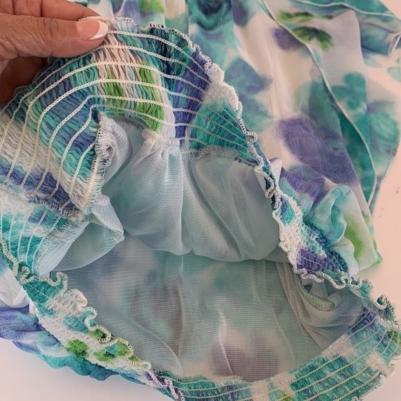 Massini Shirred Floral Blouse Flutter Angel Sleeves Size Large - Picture 11 of 12